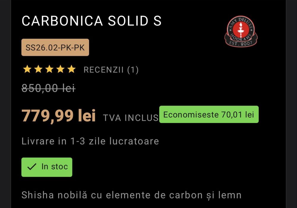 Nargilea amy deluxe  carbonica solid