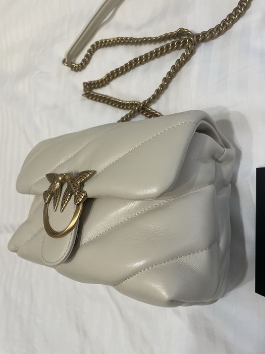 Geantă Pinko Love Mini Puff, piele, crem, cu bon fiscal