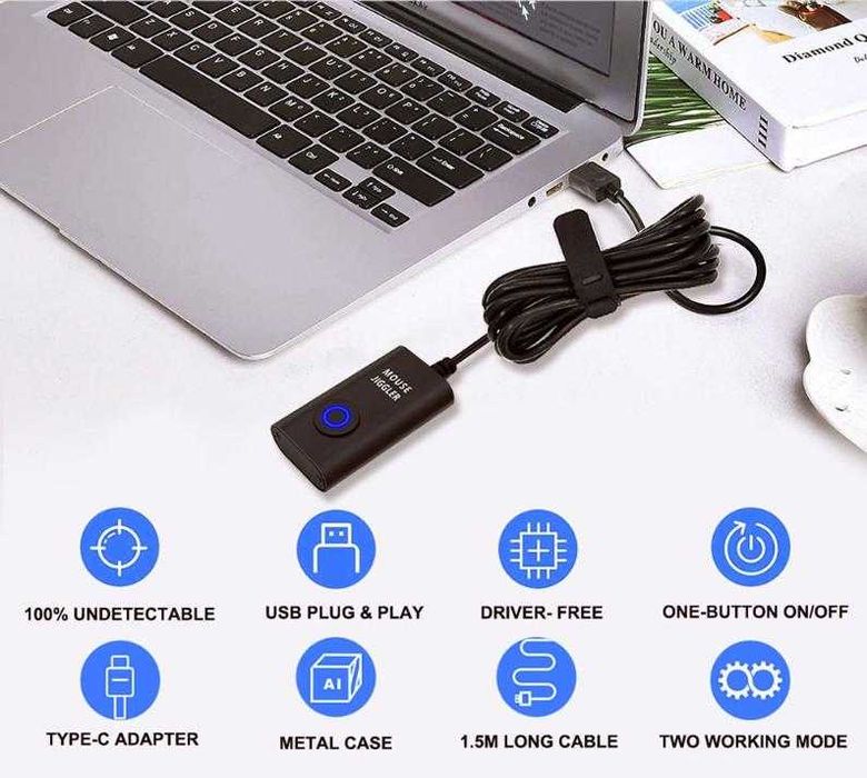 Универсален Гейминг Mouse Jiggler Moji Фалшива Мишка Симулатор USB+Type-C 3D Air Drive Mouse Скрити Микро Движения Компютъра НЕ Заспива Конзола Linux
