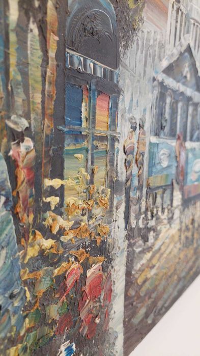 Tablou pictat manual- peisaj citadin interbelic