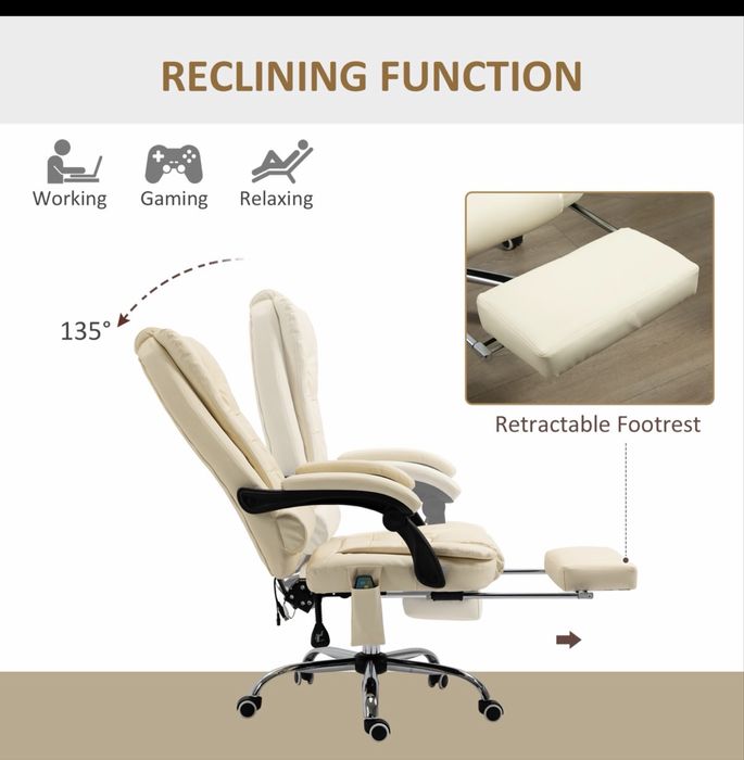 Scaun birou crem cu 6 puncte de masaj , Vinsetto