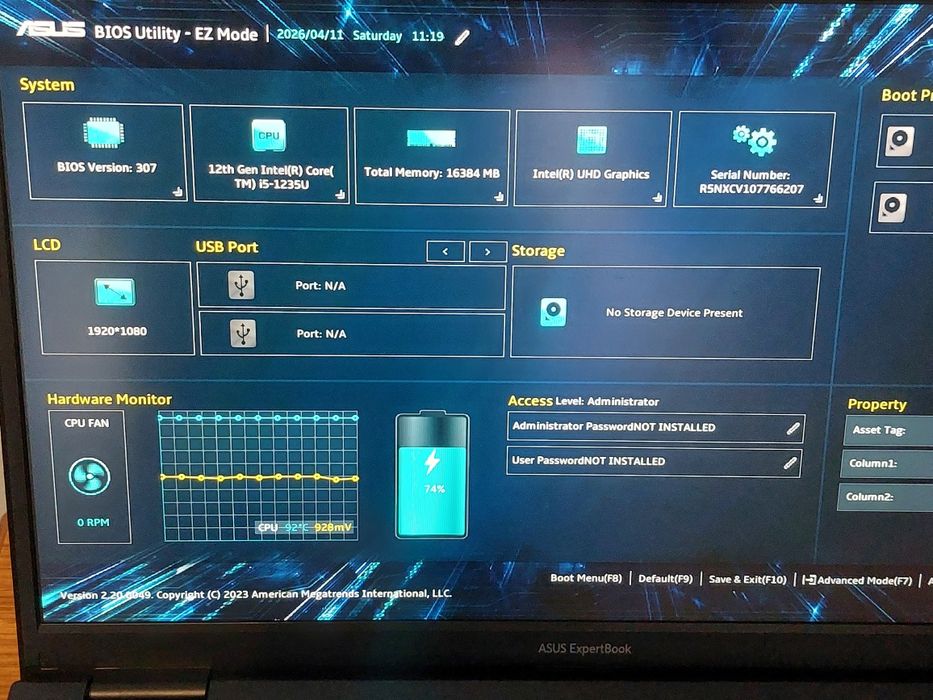 Laptop Asus Expertbook B1 i5 Gen12 1235U 10-core, 16GB, fara SSD/cooler/difuzoare