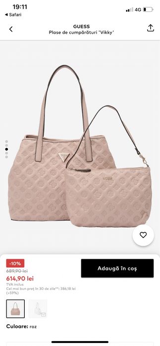 Geanta guess vikky pale rose noua