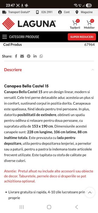Canapea extensibilă in stare excelentă