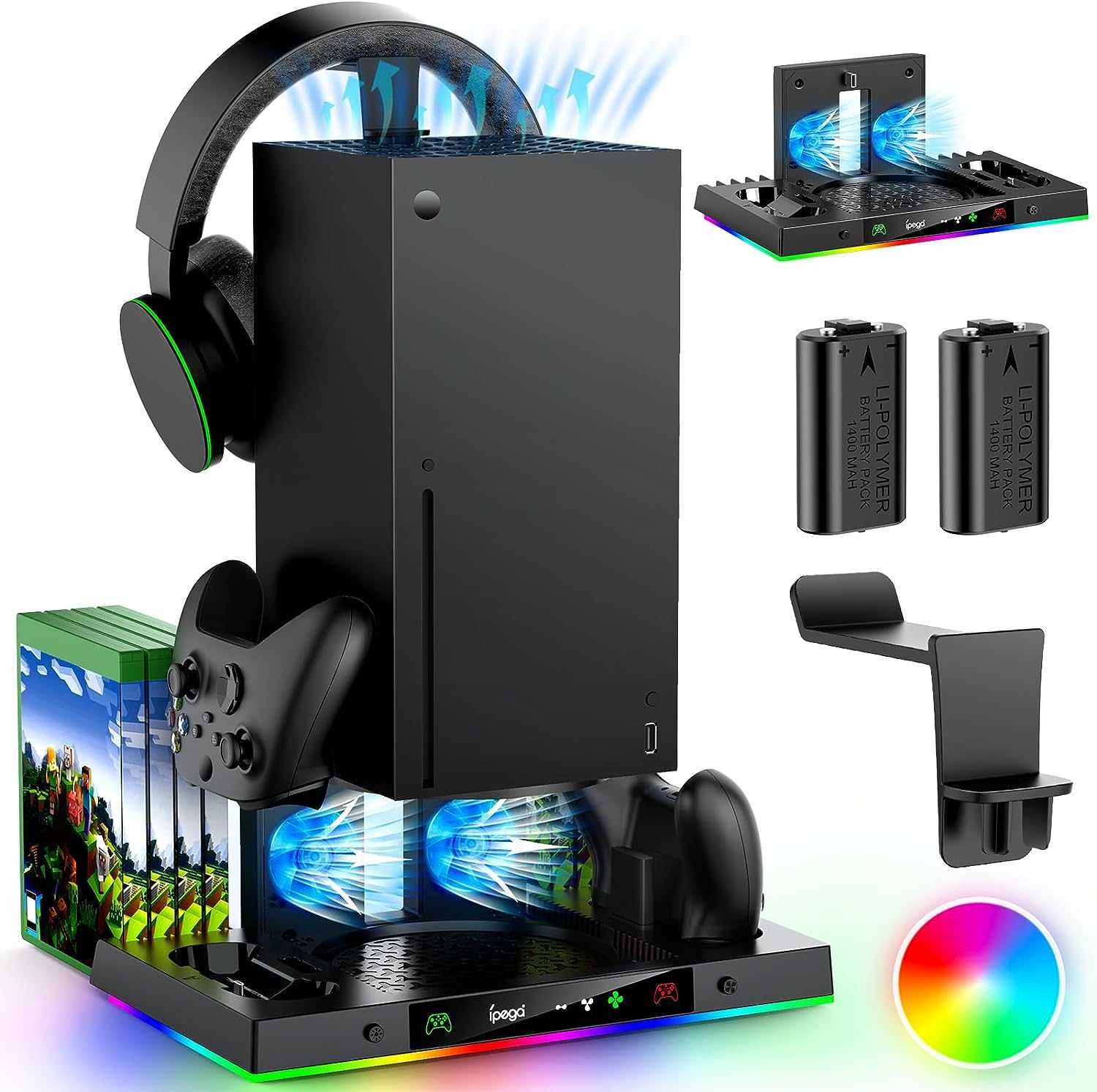 Охлаждаща поставка за Xbox Series X конзола и двойна стойка зареждане ...