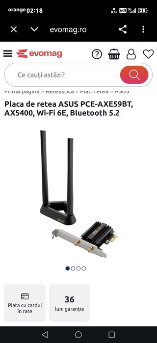 Placa de retea Asus AXE 5400 sigilata