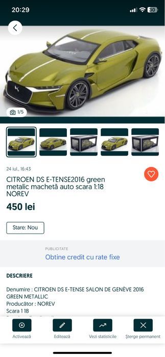 CITROEN DS E-TENSE SALON DE GENÈVE 2016 macheta auto 1:18 Norev