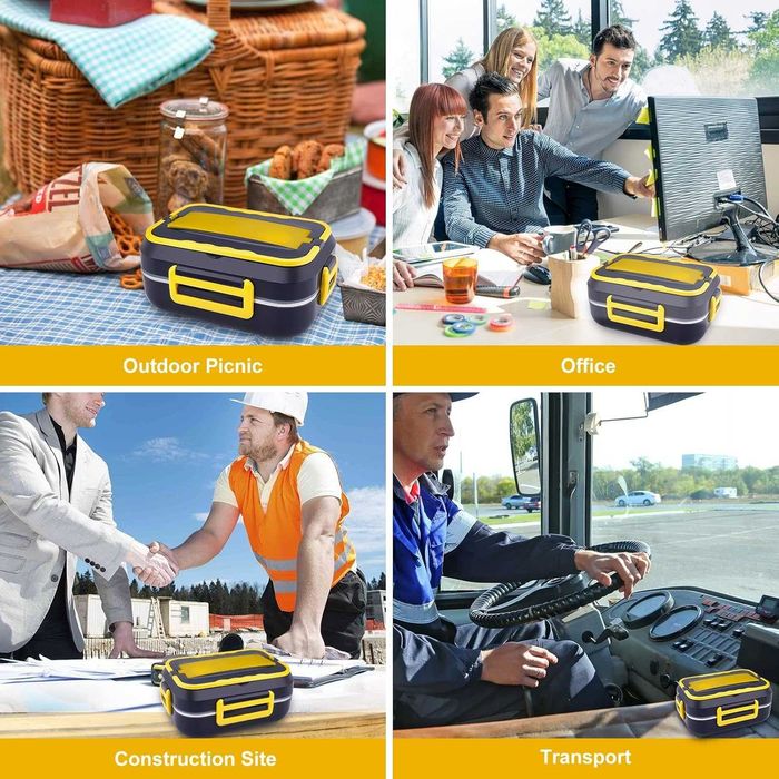 Cutie de pranz electrica 900ml cablu 220V si 12V tacamuri inox incluse