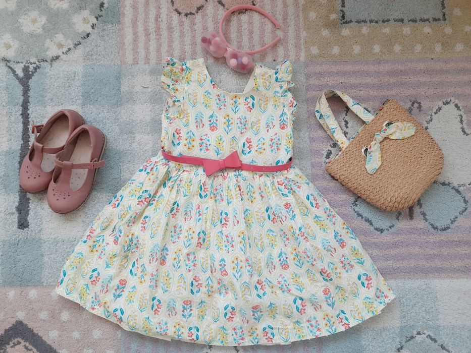 Лятна детска жълта рокля с чанта и колан 4-5 години