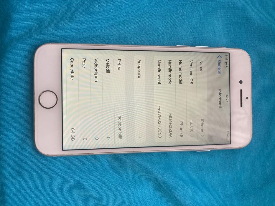 Iphone 8 ALB impecabil 64gb. Baterie 86%