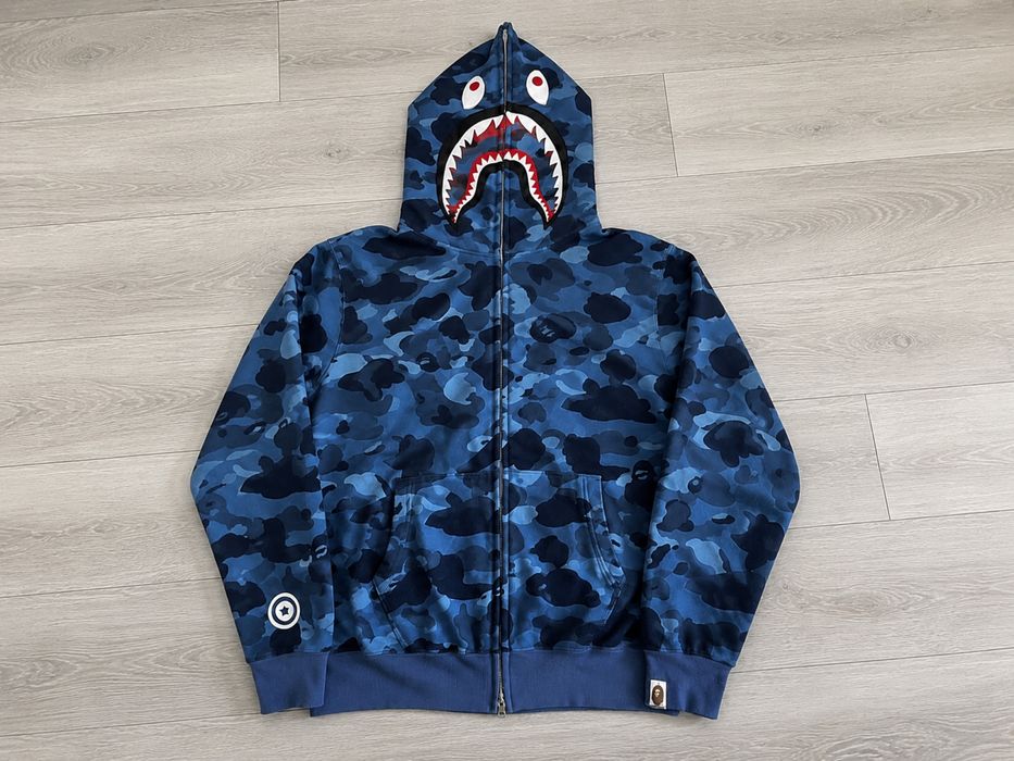 BAPE Shark Full Zip Hoodie Blue Camo M – stare foarte bună