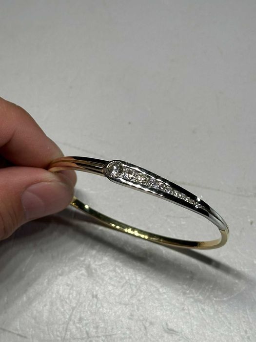 BRATARA AUR galben + alb 18K + 12 Diamante = 1.75CT -Model Bangle -21g