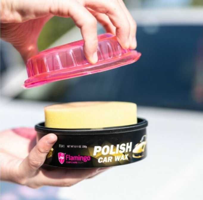 Восъчна полир паста FLAMINGО Polish Car Wax+ гъба 230 гр.