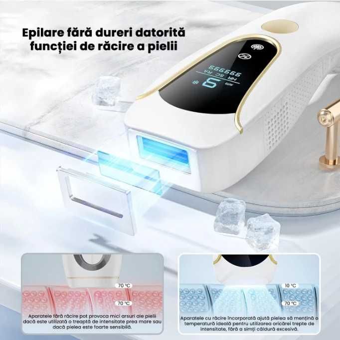 Aparat epilare IPL 3 în 1, 999900 flashuri,  ICE, 9 trepte intensitate