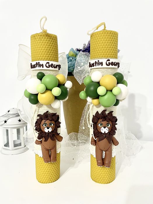 Lumanare botez decorata cu pasta polimerica