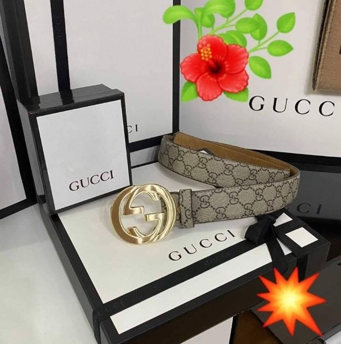 Curea piele naturala Gucci logo metalic auriu, cutie, etichetă