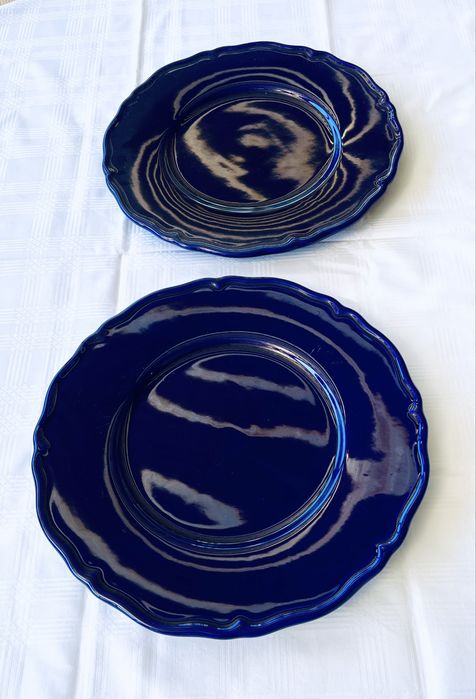 Големи стъклени кобалтови чинии-плата Este C.E. Италия