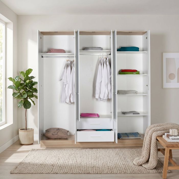 Dulap Haine Adore Base, 6 usi, 2 sertare, Alb, 206x224x52 cm - Alb