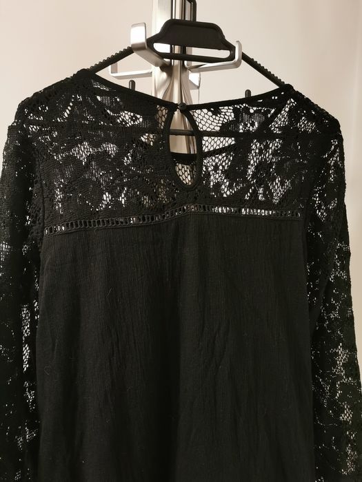 Rochie neagra bumbac si dantela