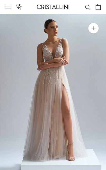 Rochie lunga din tul cu broderie manuala cu elemente Swarovski