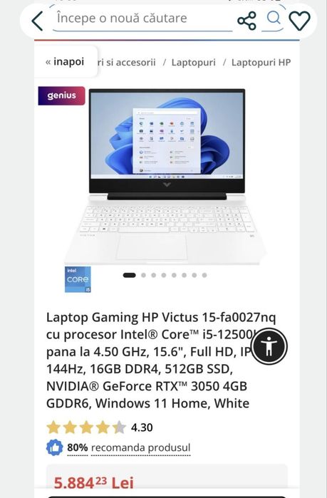 Laptop HP Victus alb gaming