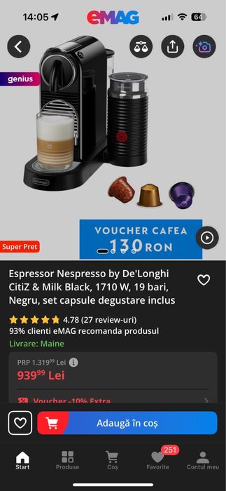 Aparat de cafea Nespresso De’Longhi CitiZ & Milk