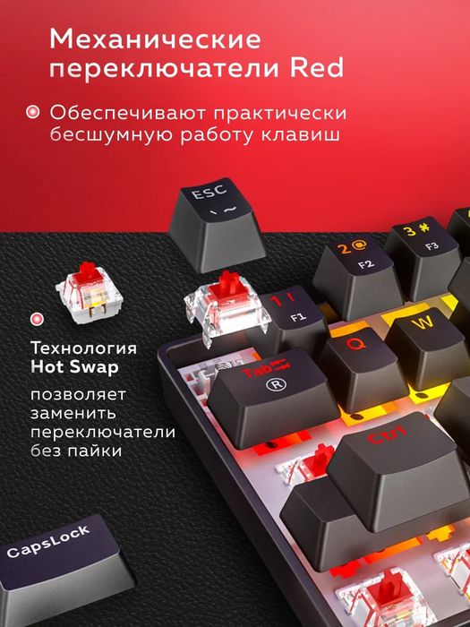 Механическая клавиатура fifine gk1. Hot swap, huano red switches, rgb