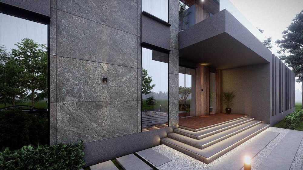 Оформления фасада дома каменным шпоном !!