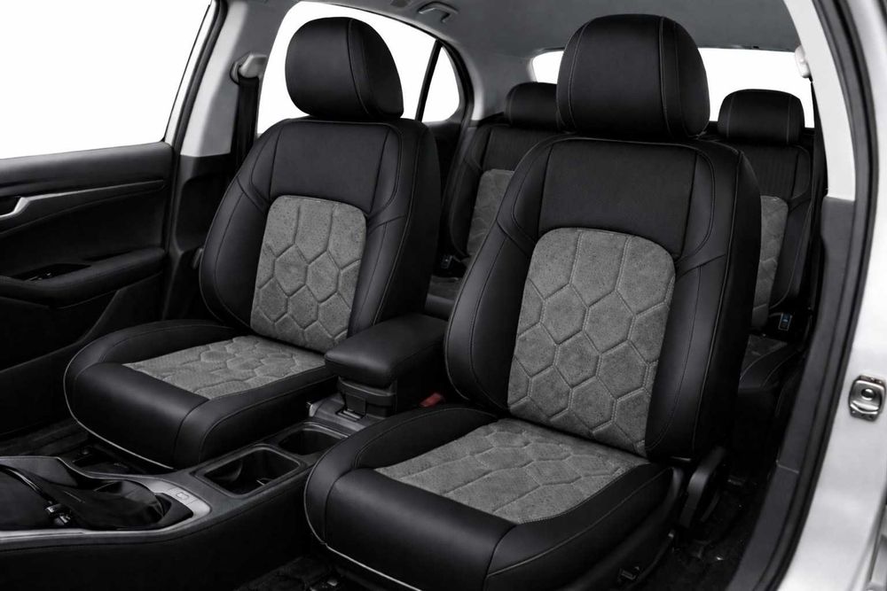 Луксозна тапицерия за седалки еко кожа и алкантара - черно-сива