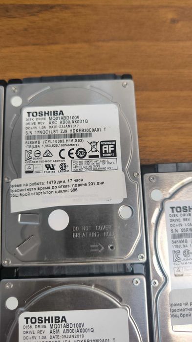 7x Toshiba 1TB HDD MQ01ABD100V SATA 2.5" | Тествани | DVR/NVR | Лаптоп