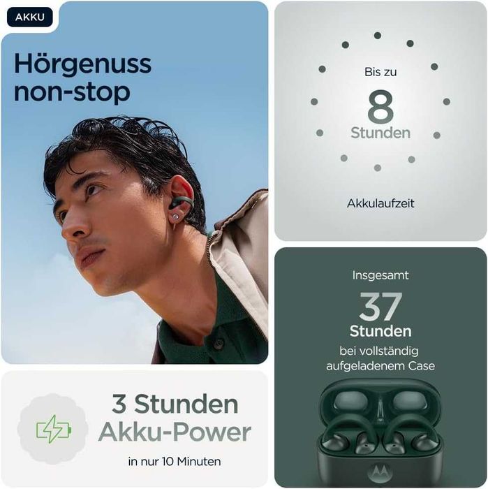 Motorola Moto Buds Loop Безжичен Слушалки, Sound by Bose, Зелен
