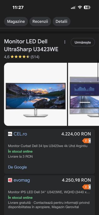 monitor DELL  u3423we ultra wide 34inch