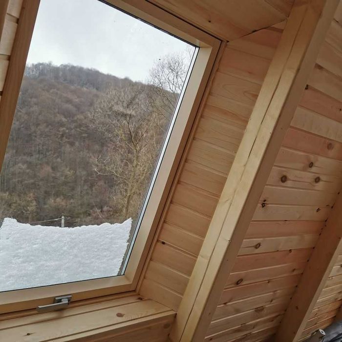 Cabana stil A-Frame, casa, terase si foisoare din structura de lemn
