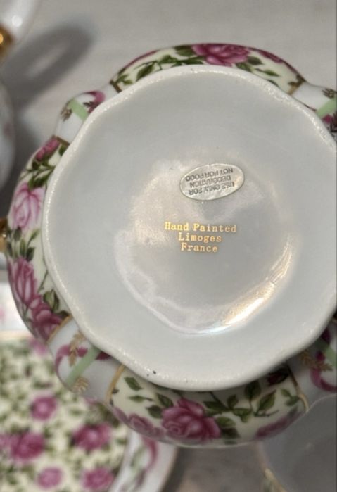 Старинен френски порцеланов  сервиз Limoges  ръчно рисуван
