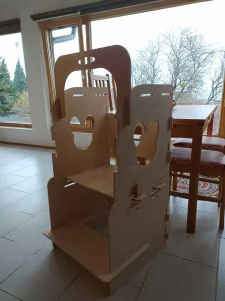 обучителна кула монтесори с три нива, столче и масичка 4 в 1