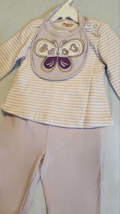 Комплект для девочки новорожденных,  кофта, штаны, нагрудник