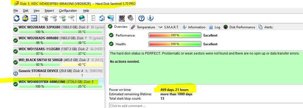 HDD Nas WD Red Pro 4TB și 2x WD Enterprise Se 3TB | Sănătate 100% HD Sentinel