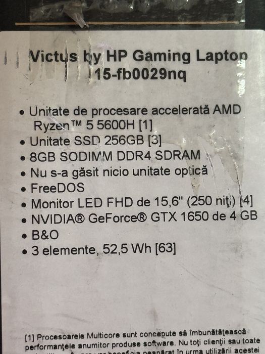 HP Victus 15 Gaming / 15.6" инча / NVIDIA / AMD RYZEN 5 5600U / RAM 8GB / SSD 256GB / Гаранция!