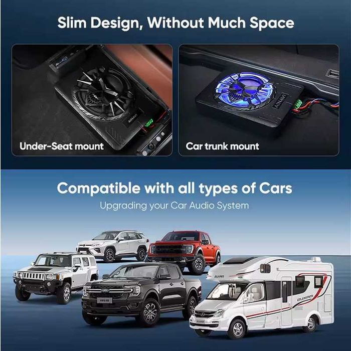 Компактен 10” автомобилен 800W(peak) активен субуфер