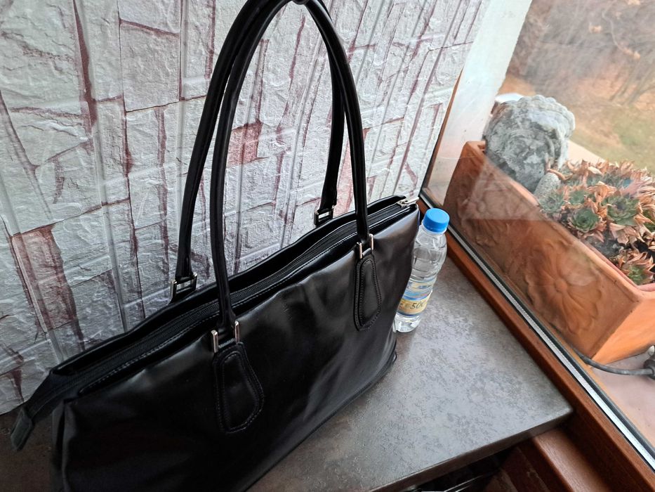 дамска чанта Chris Lancelot ,черна кожена чанта-естествена кожа