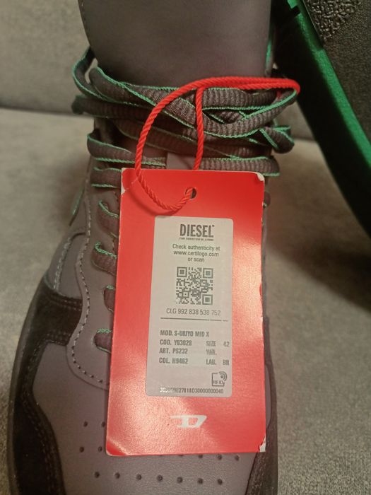 Diesel - Pantofi sport mid-high unisex de piele S-Ukiyo, Verde, Gri ca
