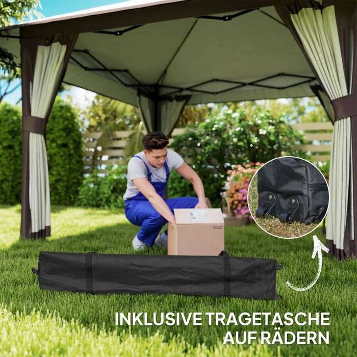 Градинска беседка Outsunny 4 x 4 м,  с мрежести стени, UPF 50+ защита