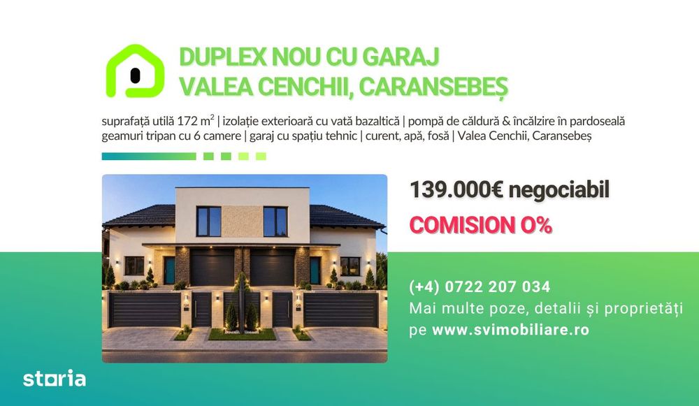 Comision 0 - Duplex nou cu garaj | Valea Cenchii, Caransebeș