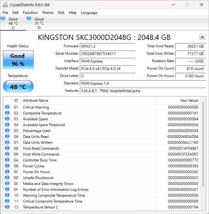 SSD NVME 4.0 Kingston KC3000 2TB | Garantie 2030 eMAG | 7000 MB/s | 76TBW | 2280