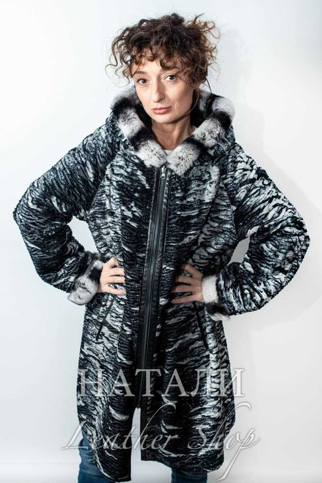 Дамско двустранно кожено манто Дара Black