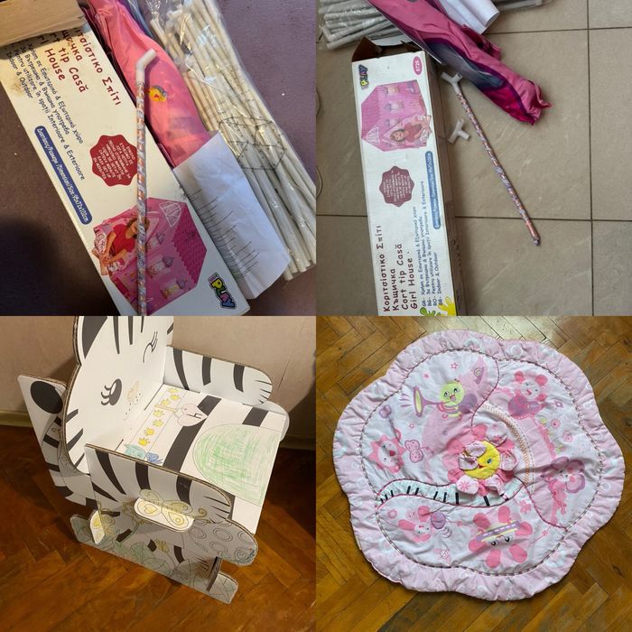 Килимче за игра,сглобяема къщ и картонен сглобяем стол