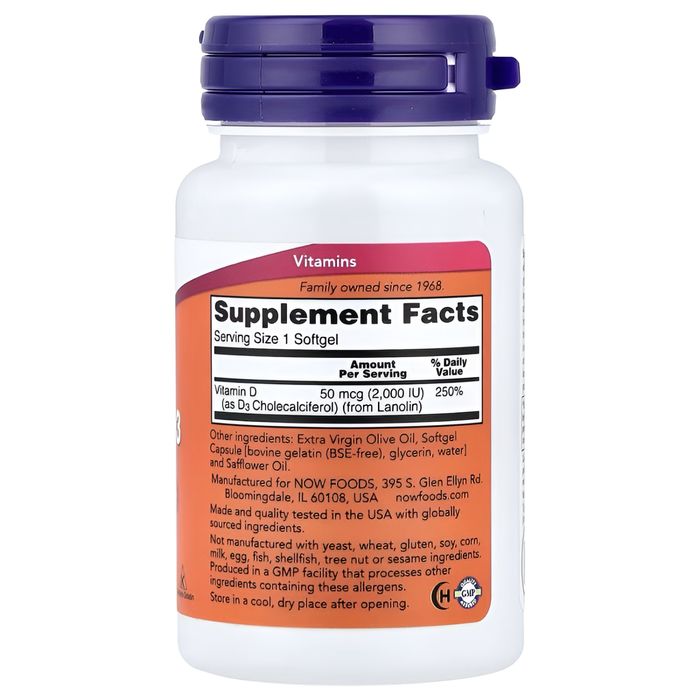 Vitamin D3 2000 IU 120 caps, Now foods, Витамин Д3 Америка