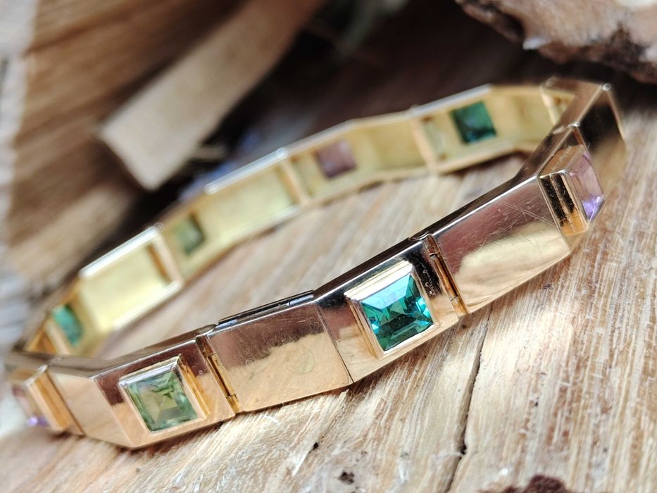 bratara aur 18k cu turmalina turmaline paraiba peridot lavender unicat