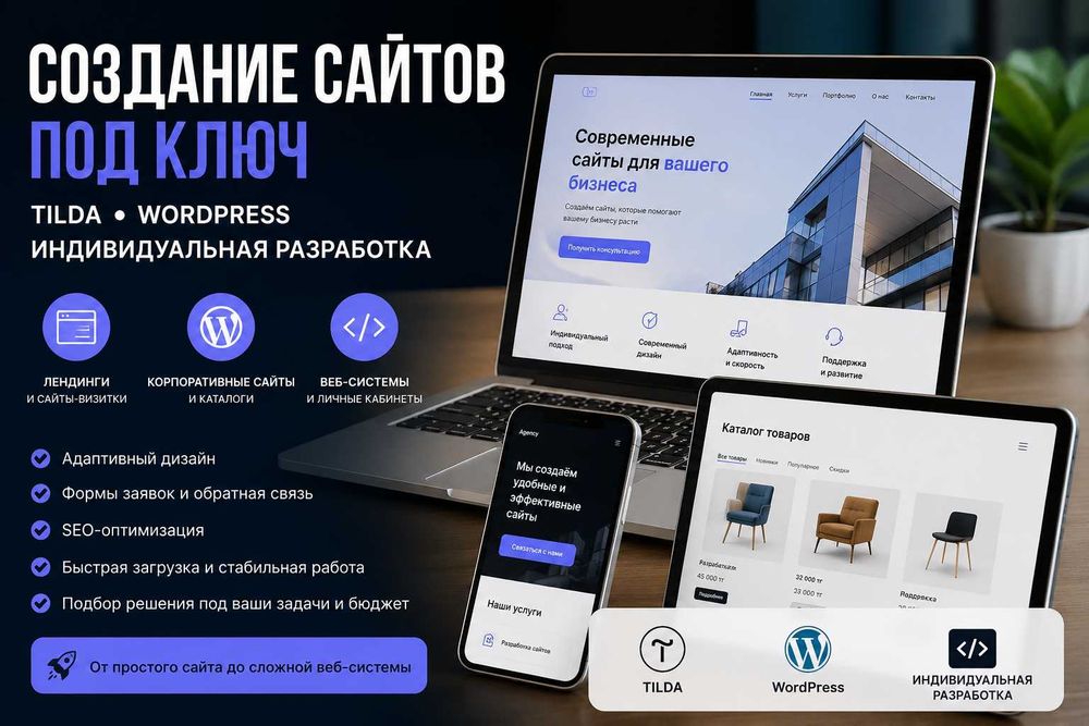 Создание сайтов под ключ — Tilda, WordPress, индивидуальная разработка