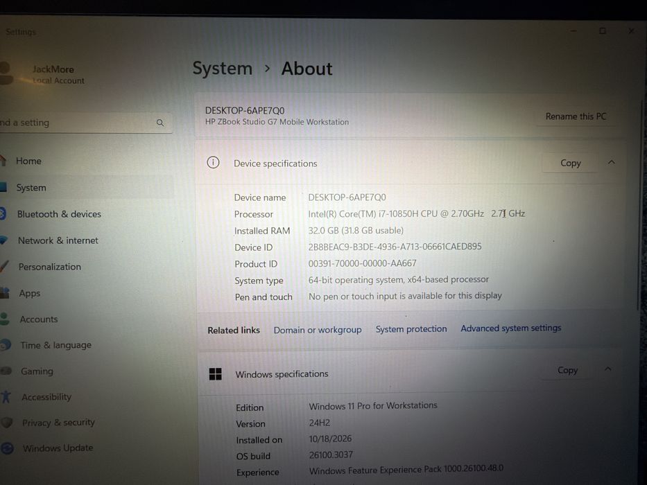 Laptop Hp Zbook Studio G7 i7,32gb Nvidia Workstation